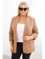 Dámská bunda Plus Size bez zapínání s podšívkou model 21468644 camelová - K-Fashion