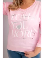 Dámská blůza Plus Size s nápisem Love You More světle růžová Dámská blůza Plus Size s nápisem Love You More světle růžová