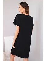 Dámské viskózové šaty s krátkým rukávem a ozdobným potiskem černá