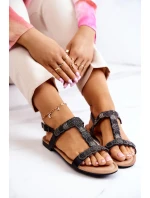 Dámské sandály s kamínky Černá model 21581104 - S.Barski Dámské sandály s kamínky Černá model 21581104 - S.Barski