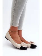 Dámské baleríny z ekologické kůže s ozdobným detailem béžové model 21666309 - Boto