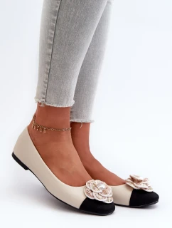 Dámské baleríny z ekologické kůže s ozdobným detailem béžové model 21666309 - Boto