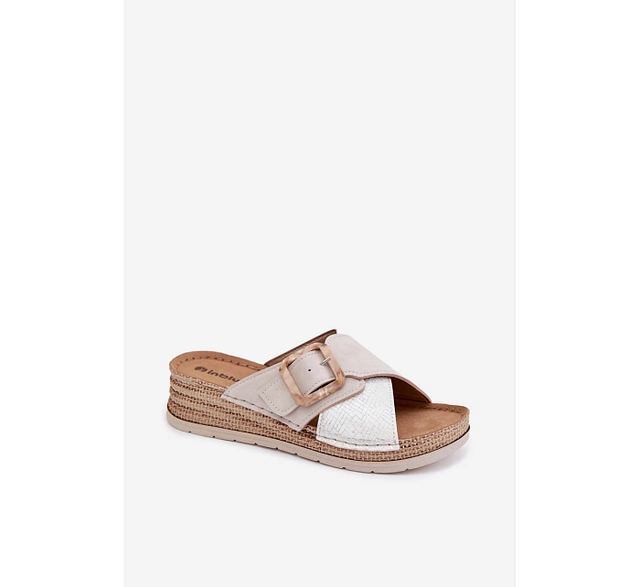 Dámské nazouváky na platformě s ozdobnou sponou Inblu RV000012 Světle béžové