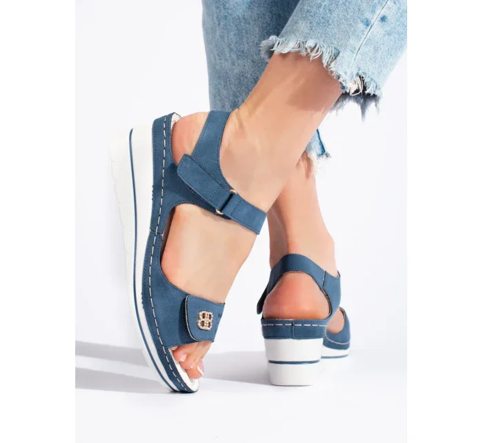 Luxusní modré sandály dámské na klínku Luxusní modré sandály dámské na klínku