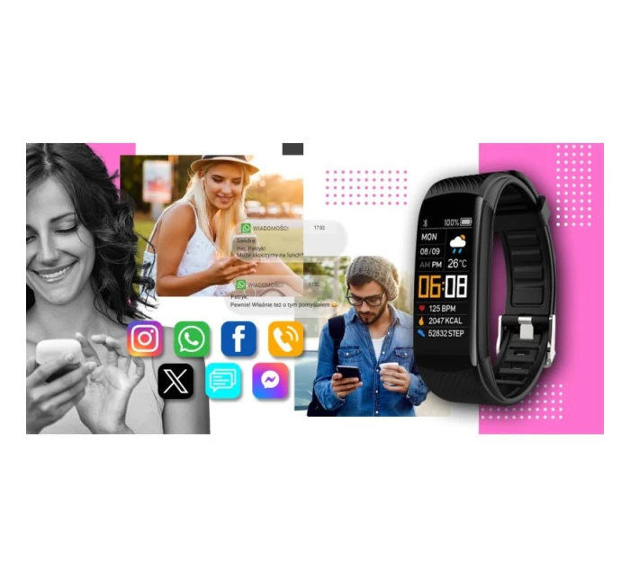 GIEWONT Smartwatch Black and Pink 2 Stripes GW200-4