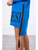 model 18745364 modré šaty s kapucí a potiskem - K-Fashion model 18745364 modré šaty s kapucí a potiskem - K-Fashion