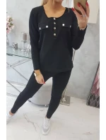 Sada s knoflíkovým výstřihem černé barvy