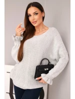 Svetr dámský z mohairu s nařasenými rukávy a výstřihem na zádech světlá šedá Svetr dámský z mohairu s nařasenými rukávy a výstřihem na zádech světlá šedá