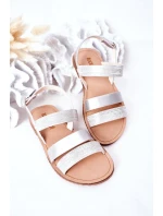 Dětské Lesklé Sandály Stříbrné Natalie Dětské Lesklé Sandály Stříbrné Natalie