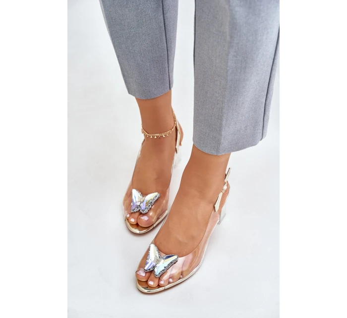 Průhledné Sandály S Motýlem Na Podpatku D&A MR42-326 Zlaté Průhledné Sandály S Motýlem Na Podpatku D&A MR42-326 Zlaté