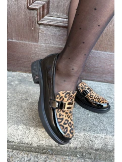 Kožené Lakované Mokasíny Leopard model 21691262 Černé - VINCEZA