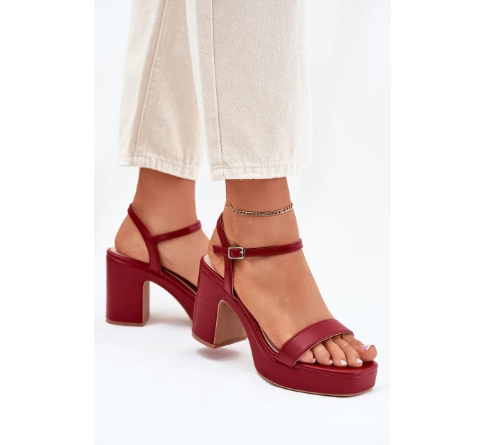 Eko kožené sandály na podpatku bordové model 21699445 - Boto Eko kožené sandály na podpatku bordové model 21699445 - Boto