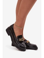 Lakované dámské mokasíny se zlatým ozdobným S Bar ski HY52 539 černé