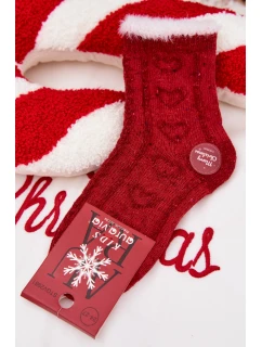 Dětské vánoční ponožky srdíčka alpaka vlna červené