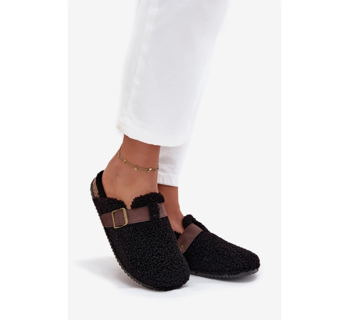 Dámské pantofle s kožíškem typu beránek – černé Lorivine