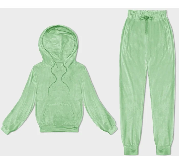 Světle zelená dámská velurová souprava s kapucí (8C1175-127)
