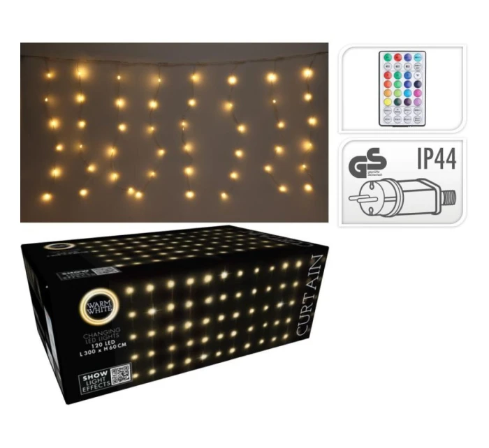 VÁNOČNÍ STROMEK SVĚTLA VENKOVNÍ/VNITŘNÍ SVĚTELNÝ ZÁVĚS 120 VEDL 300X60CM S DÁLKOVÝM OVLÁDÁNÍM TEPLÁ BÍLÁ