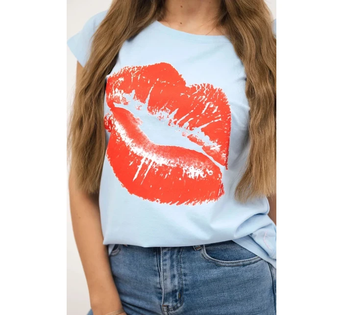 Halenka s potiskem rtů modrá Halenka s potiskem rtů modrá