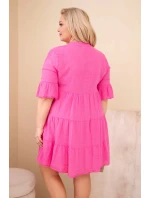 Dámské bavlněné šaty Plus Size s volány růžová