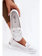 Kožené Prodyšné Polobotky Na Platformě S.Barski LR61-7043 Bílé Kožené Prodyšné Polobotky Na Platformě S.Barski LR61-7043 Bílé