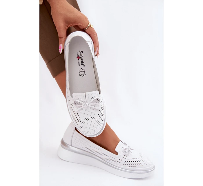 Kožené Prodyšné Polobotky Na Platformě S.Barski LR61-7043 Bílé Kožené Prodyšné Polobotky Na Platformě S.Barski LR61-7043 Bílé