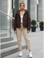 Dámská přechodná bunda s kapucí a kapsami hnědá FashionStreet TY5637