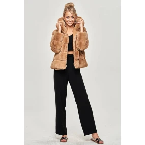 Krátká bunda v karamelové barvě s kapucí model 16151505 - Ann Gissy