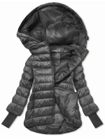 Krátká dámská bunda v grafitové barvě s úpletovými stahovacími lemy (P22/P3-6636/P3-6023-27) Krátká dámská bunda v grafitové barvě s úpletovými stahovacími lemy (P22/P3-6636/P3-6023-27)