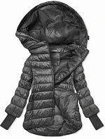 Dámská krátká bunda s pletenými žebrovanými lemy, grafitová (P22/P3-6636/P3-6023-27)