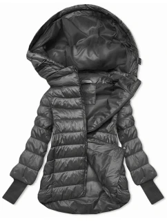 Krátká dámská bunda v grafitové barvě s úpletovými stahovacími lemy (P22/P3-6636/P3-6023-27)