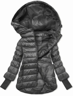 Krátká dámská bunda v grafitové barvě s úpletovými stahovacími lemy (P22/P3-6636/P3-6023-27)