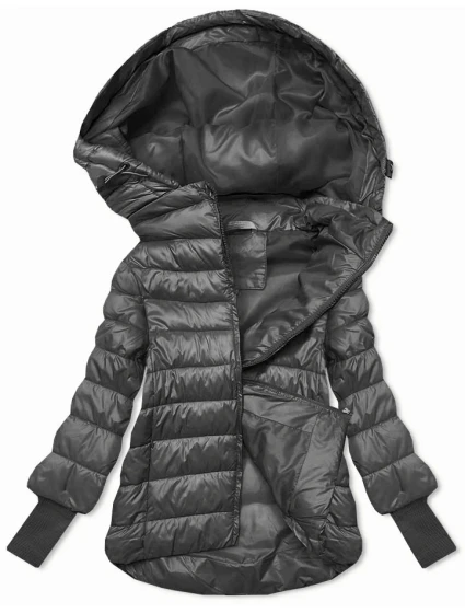 Krátká dámská bunda v grafitové barvě s úpletovými stahovacími lemy (P22/P3-6636/P3-6023-27) Krátká dámská bunda v grafitové barvě s úpletovými stahovacími lemy (P22/P3-6636/P3-6023-27)