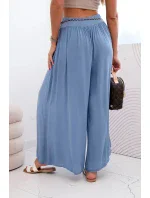 Dámské kalhoty z viskózy se širokými nohavicemi džínovina