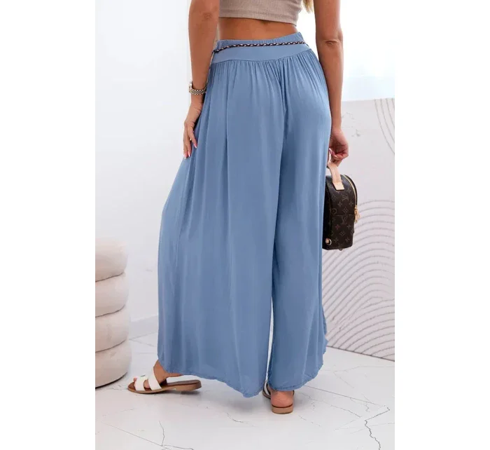 Dámské kalhoty z viskózy se širokými nohavicemi džínovina