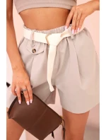 Dámské šortky s vysokým pasem a páskem tmavě béžové