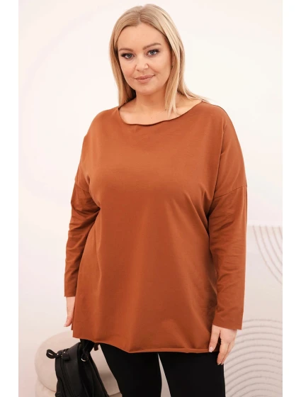 Dámská blůza Plus Size asymetrická s dlouhým rukávem tmavě camelová Dámská blůza Plus Size asymetrická s dlouhým rukávem tmavě camelová