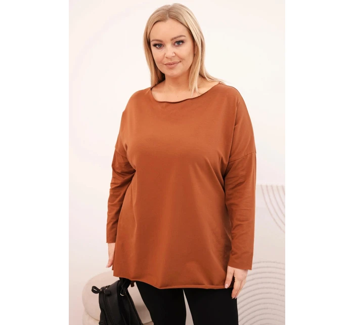 Dámská blůza Plus Size asymetrická s dlouhým rukávem tmavě camelová Dámská blůza Plus Size asymetrická s dlouhým rukávem tmavě camelová