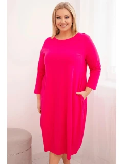 Dámská bavlněná sukýnka Plus Size s ohrnutým rukávem a kapsami fuchsie