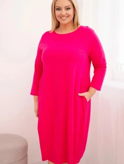 Dámská bavlněná sukýnka Plus Size s ohrnutým rukávem a kapsami fuchsie