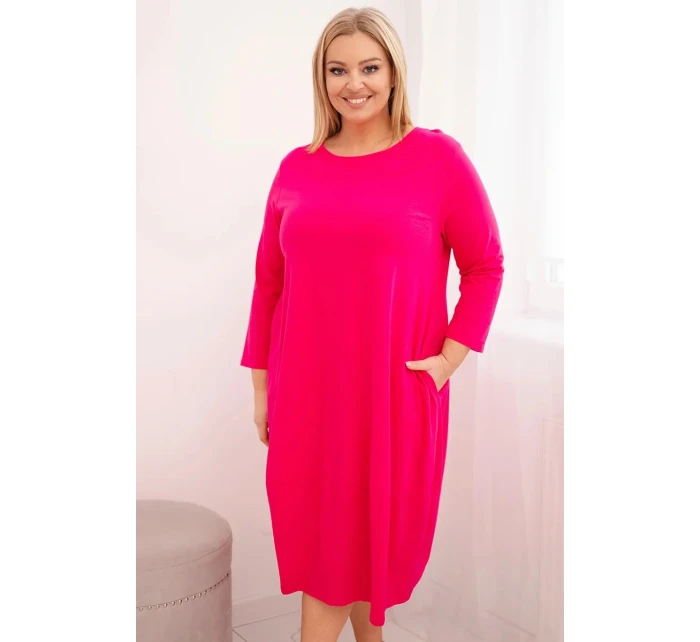 Dámská bavlněná sukýnka Plus Size s ohrnutým rukávem a kapsami fuchsie Dámská bavlněná sukýnka Plus Size s ohrnutým rukávem a kapsami fuchsie