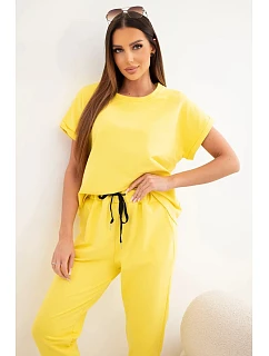 Bavlněný komplet halenka + kalhoty žlutý