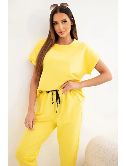 Bavlněný komplet halenka + kalhoty žlutý Bavlněný komplet halenka + kalhoty žlutý