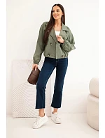 Dámská jarní krátká bunda s límcem a knoflíky khaki