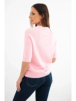 Dámský svetr z baby alpaky s krátkým rukávem a kulatým výstřihem růžový model 22294760 - K-Fashion