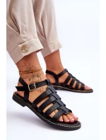 Kožené Sandály S řemínky Černe Lawren Kožené Sandály S řemínky Černe Lawren