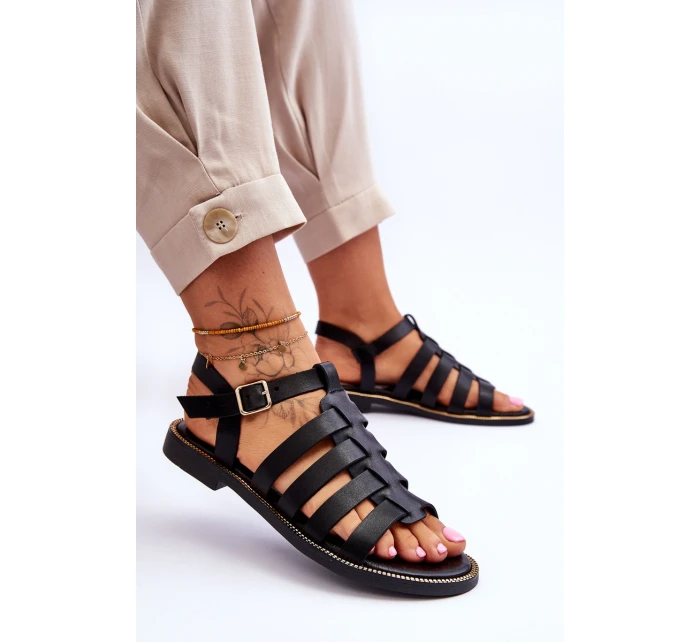 Kožené Sandály S řemínky Černe Lawren Kožené Sandály S řemínky Černe Lawren