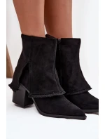 Dámské kotníkové boty na podpatku s  lemem Černé model 21714371 - Boto