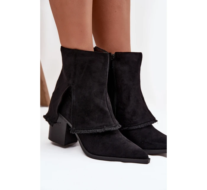 Dámské kotníkové boty na podpatku s  lemem Černé model 21714371 - Boto
