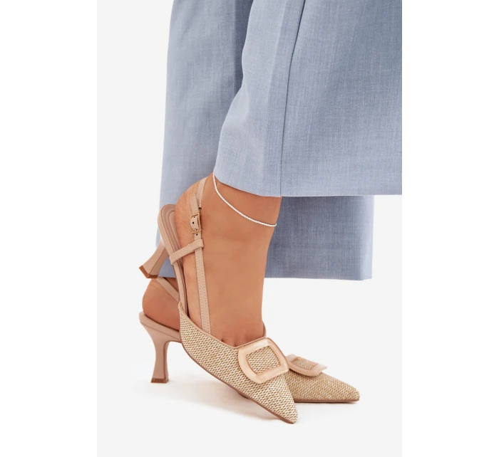 Dámské sandály na podpatku s ozdobným prvkem Nude Eslina