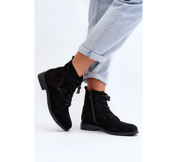 S.Barski dámské kotníkové boty se vzorem, černé S.Barski dámské kotníkové boty se vzorem, černé